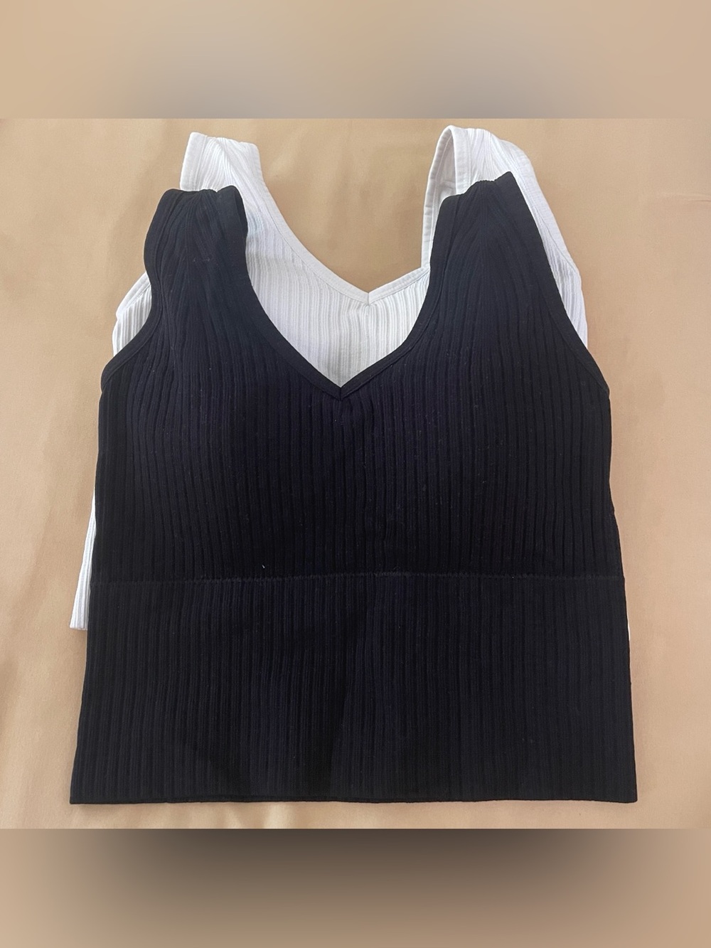 Ribbed V-Neck Tank Top - Black and White